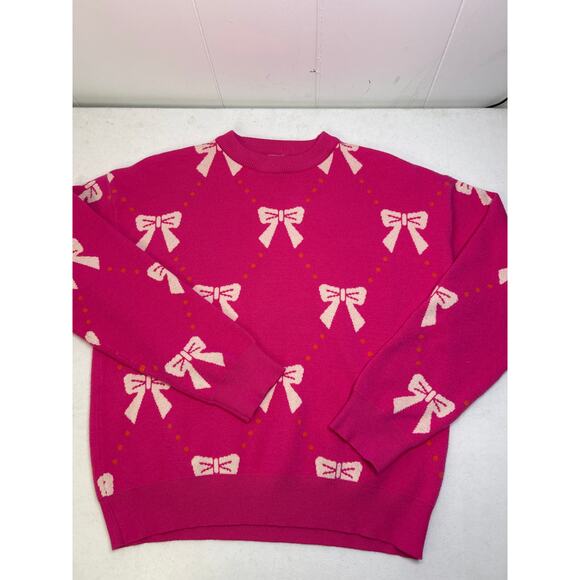 THML hot pink bow crewneck sweater in Size L - Picture 1 of 7